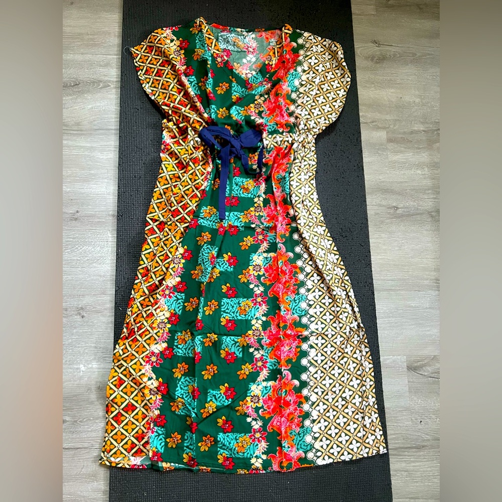 Beach style Indonesian batik Luxury light weight bow tied dress (fit-125-150lbs)